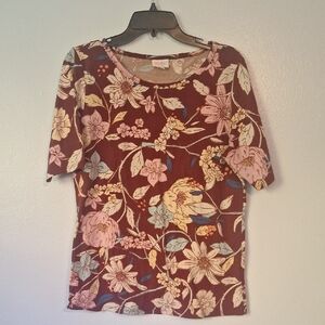 LuLaRoe Burgundy Floral Short Sleeve Top